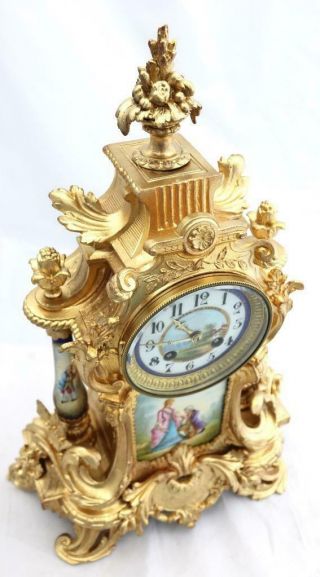 Antique Mantle Clock Outstanding French Gilt & Blue Sevres Striking C1880 4