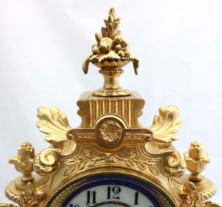 Antique Mantle Clock Outstanding French Gilt & Blue Sevres Striking C1880 6