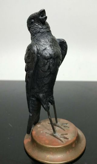 Antique Black Raven Crow Bird Perched Metal Art Figurine Statue