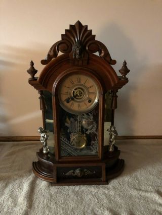 Gilbert " Occidental " Mirror Side Mantel Clock In Walnut