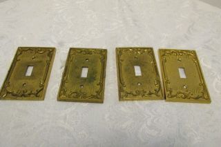 Set 4 Vintage Ornate Brass Toggle Light Switch Wall Cover Plates Italy Salvage