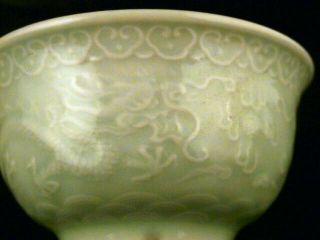 Good Quality Chinese Ming Dy Green Glaze Porcelain 2Dragons Little Bowl G001 4