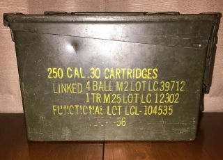 Vintage Metal Ammo.  Box 250 Cal.  30 Cartridges Date: August 1956.  Usa Military