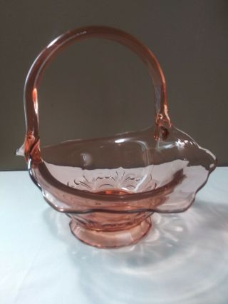Dishes Pink/peach Tiara Depression Glass Centerpiece Fruit Bowl Basket Art Deco