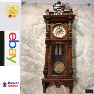 Antique Gustav Becker Germaney Vienna Strikes Clock W 2 Brass Weigh & Pendulum