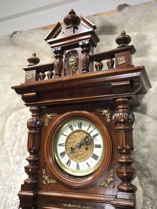 ANTIQUE GUSTAV BECKER GERMANEY VIENNA STRIKES CLOCK W 2 BRASS WEIGH & PENDULUM 9