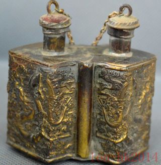 Collectable Old Copper Carve Souvenir Double Dragon Precious Royal Snuff Bottle