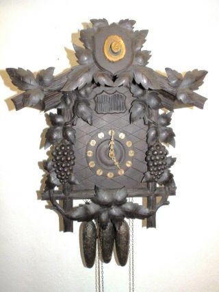 Old Black Forest Cuckoo Quail Clock With 3 Weights In Running Funktion