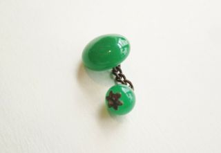 Striking Division I Peking Jade Green Glass 2 Pc Moveable Part Chain Dangle Ball