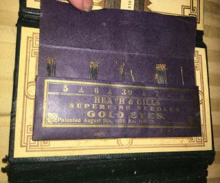 Vintage 1914 Heath & Gills Gold Eyes Superfine Needles Leather Book Flower