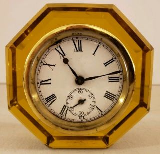 Antique 1881 E.  N.  Welch Victorian Amber Glass Octagon Paperweight Clock 7