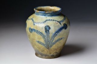 Syrian Pottery Vase With Underglaze Blue Designs 16th Century