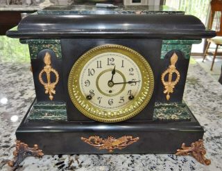 Seth Thomas Adamantine Mantle Clock Lion Head Vtg Antique Runs