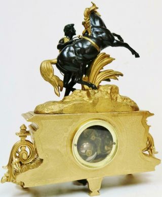 Rare Stunning Antique French Mantel Clock 8 Day Gilt Metal Marly Horse & Trainer 10
