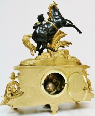 Rare Stunning Antique French Mantel Clock 8 Day Gilt Metal Marly Horse & Trainer 11