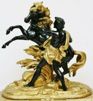 Rare Stunning Antique French Mantel Clock 8 Day Gilt Metal Marly Horse & Trainer 3