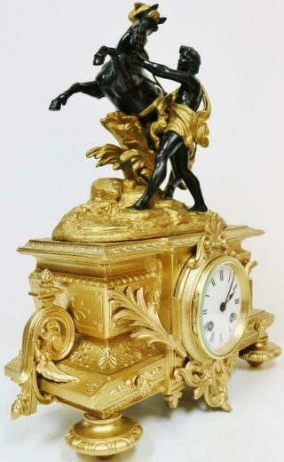 Rare Stunning Antique French Mantel Clock 8 Day Gilt Metal Marly Horse & Trainer 5