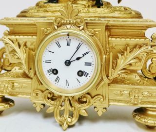Rare Stunning Antique French Mantel Clock 8 Day Gilt Metal Marly Horse & Trainer 6