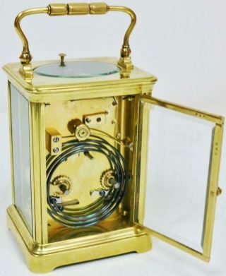 Antique 19thC French Brass & Glass 8 Day Gong Striking Repeater Carriage Clock 12