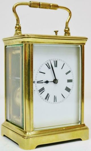 Antique 19thc French Brass & Glass 8 Day Gong Striking Repeater Carriage Clock
