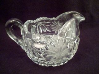 American Brilliant Period Antique Cut Crystal Creamer,  Sugar Set,  Intaglio Daisy 2