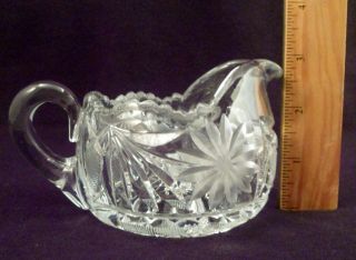 American Brilliant Period Antique Cut Crystal Creamer,  Sugar Set,  Intaglio Daisy 6