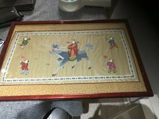 Antique Chinese Silk Embroidered Panel Figures And Dragin