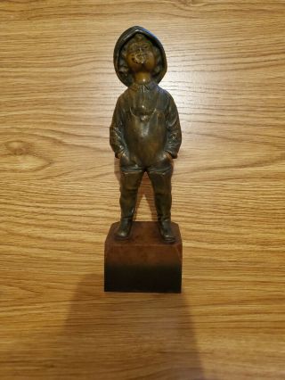 Antique Bradley & Hubbard Bronze Whistling Boy Statue W/