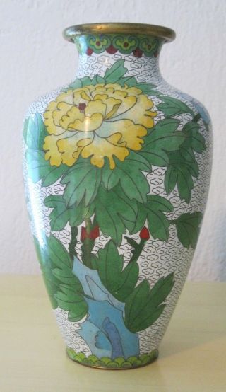 Jingfa Chinese Cloisonne Vase Chrysanthemum Bluebird