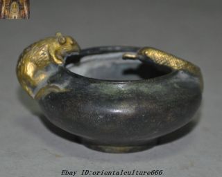 Marked Old Chinese Pure Bronze Gilt Snake Mice Mouse Statue Pot Jar Crock