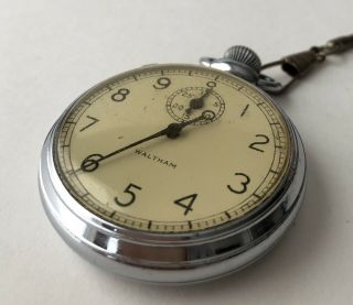 Vintage Ww2 Waltham Stopwatch Military Timer With Chain 1940s