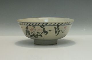 Early Chinese Large Footed Rice Bowl With Painted Florals 6 1/2 "