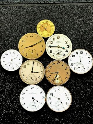 9 Waltham Elgin South Bend Pocket Watch Movements For Fix No Junkers