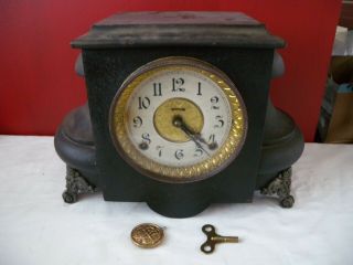 Antique Ingraham " Electra " Black Mantle Clock - C.  1890