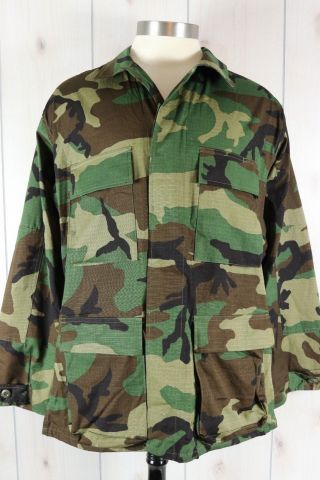 Vintage Unissued Bdu Uniform Shirt Jacket Ripstop Woodland Camo Sz Med Reg Nos