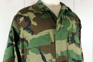 Vintage Unissued BDU Uniform Shirt Jacket Ripstop Woodland Camo Sz Med Reg NOS 2