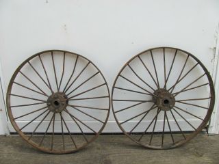 2 Vintage Metal Rim Wheels - Buggy Wheels - Cart Wheels - Rustic Garden Art