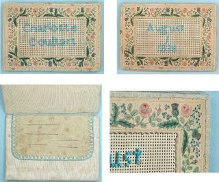 Antique Hand Beaded Bristol Board Needle Book English Dated 1838 2