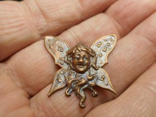 Art Nouveau Fairy Face W/ Long Curly Hair Vintage Button 1 - 1/8 "