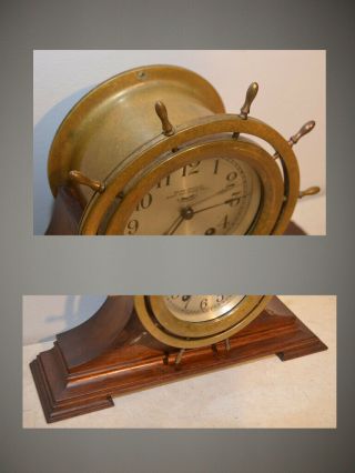 SETH THOMAS RESTORED ANTIQUE SHIPS WHEEL STRIKE MODEL 44 CLOCK WITH STAND 5