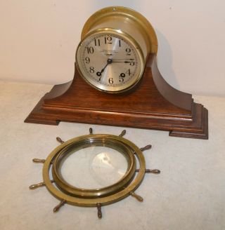 SETH THOMAS RESTORED ANTIQUE SHIPS WHEEL STRIKE MODEL 44 CLOCK WITH STAND 6