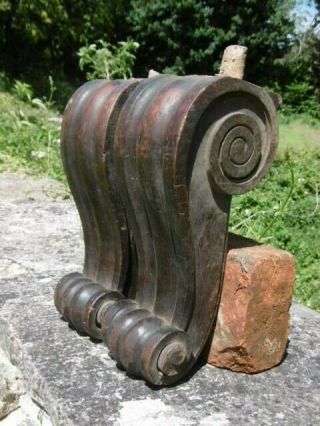 Antique Pr 19thc Mahogany Wood Carved Corbels With Scrolled Decor