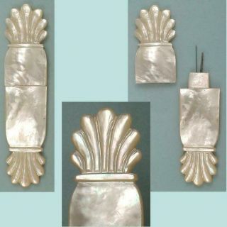 Antique Mother Of Pearl Palais Royal Needle Case W/ Scallop Finials Circa 1820