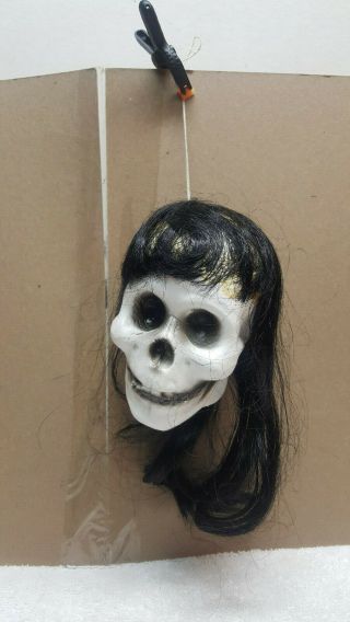 Vintage 1960s Shrunken Head Witch White Blow Mold Plastic W Long Black Hair