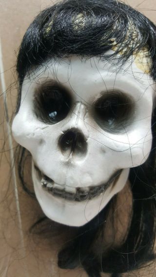 Vintage 1960s Shrunken Head Witch White Blow Mold Plastic w Long Black Hair 2