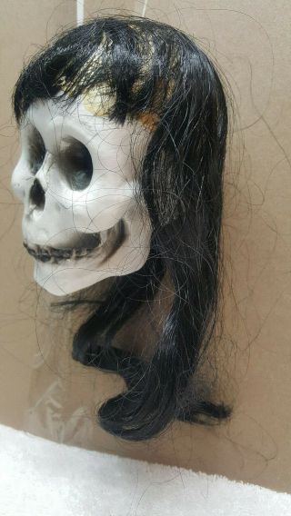 Vintage 1960s Shrunken Head Witch White Blow Mold Plastic w Long Black Hair 3
