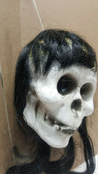 Vintage 1960s Shrunken Head Witch White Blow Mold Plastic w Long Black Hair 5