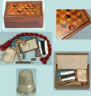Small Antique Tunbridge Ware Sewing Box English Circa 1880s