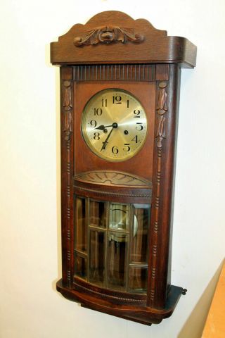 Antique Wall Clock Vienna Regulator 1920th H&r With Convex Glass Cover