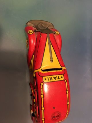 Marx Tricky Taxi Orange 7108 Tin Litho Toy Car,  W Key